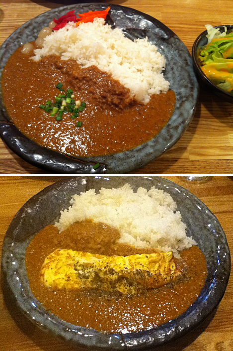 上：特製キーマカレー（やや辛口）700円 下：親子カレー（中辛）950円